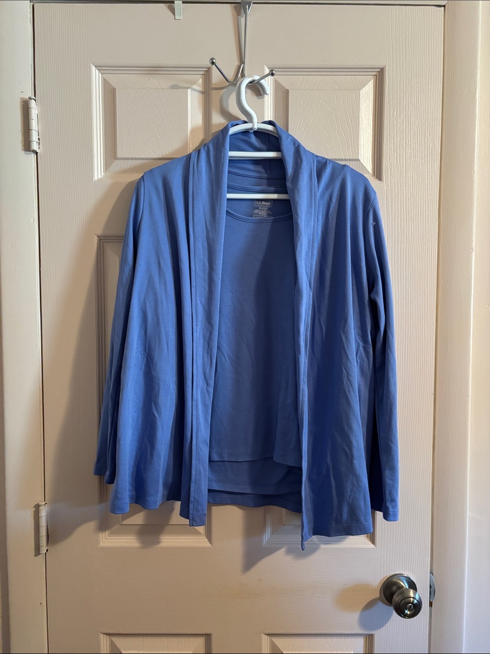 L.L. Bean Women's Open-Front Light Blue Blazer-Style Cardigan